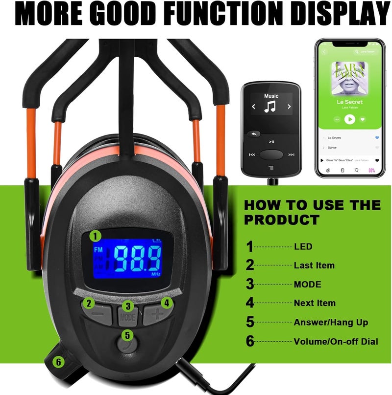 Gardtech Store Hearing Protection with Bluetooth, FM Radio Earmuffs, NRR 29dB Hearing Protection Headphones - Image 2